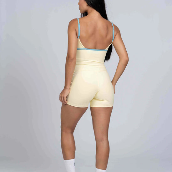 Macaquinho Fitness Mood Amarelo Brisa e viés Azul céu - Maré Maria moda fitness