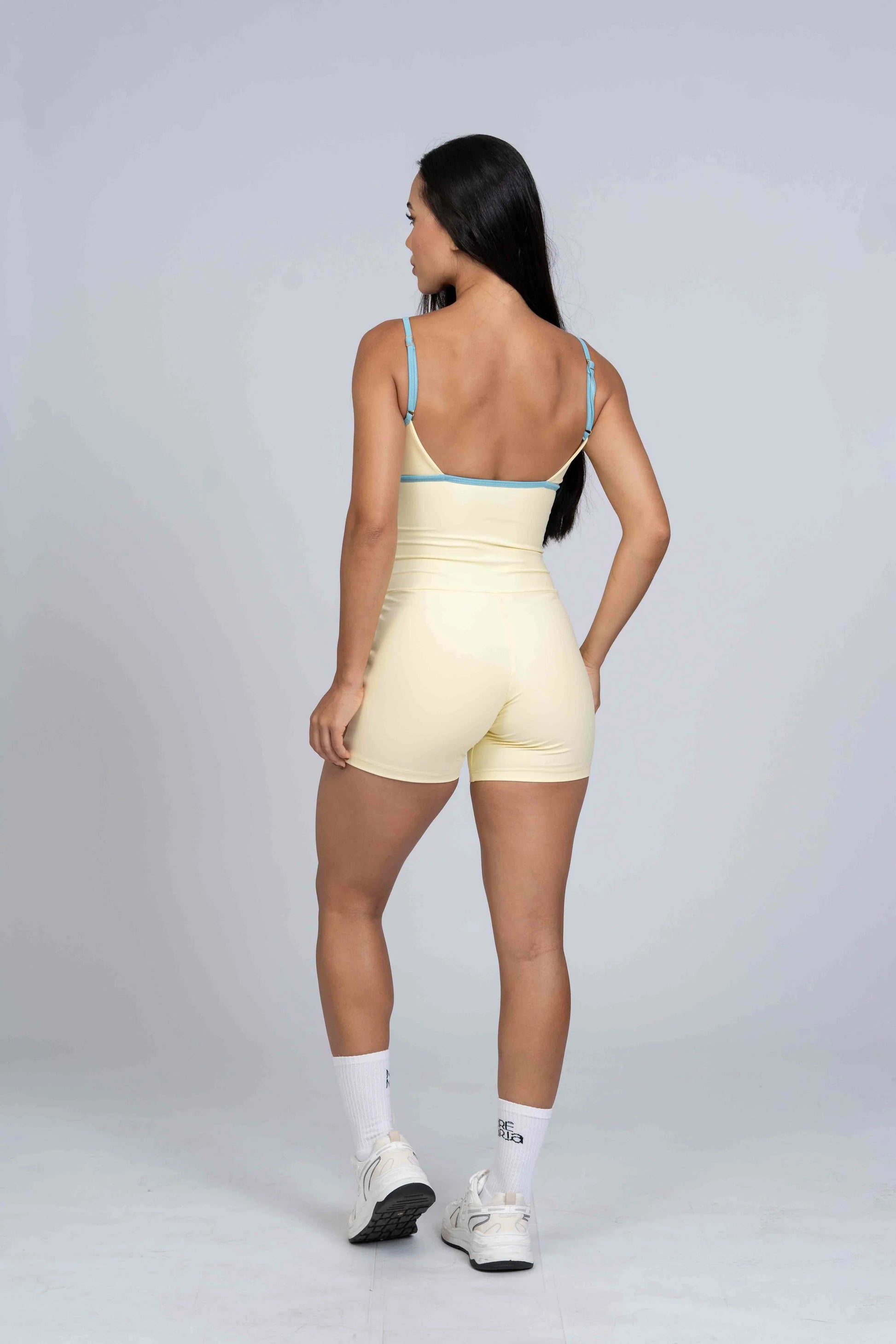 Macaquinho Fitness Mood Amarelo Brisa e viés Azul céu - Maré Maria moda fitness