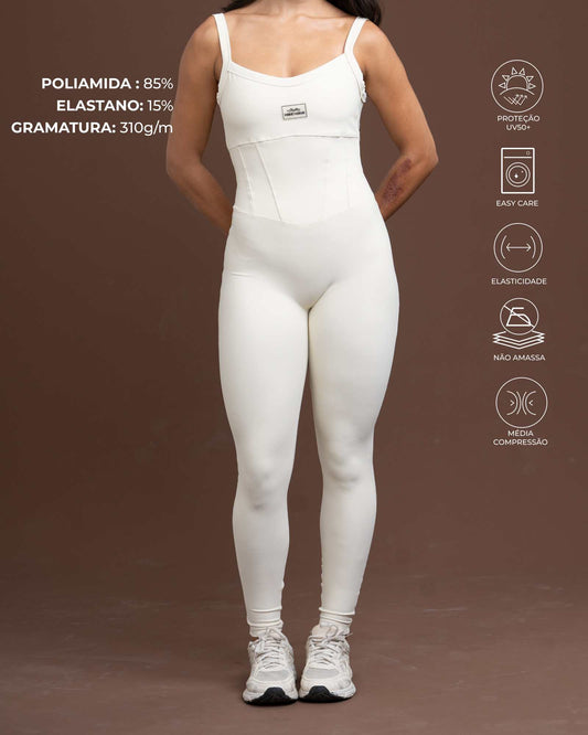 Macacão Fitness Compressão Power Corset Creme