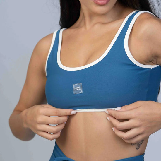 Top Basic Azul Sereia com Viés Off White compressão - Maré Maria moda fitness