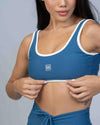 Top Basic Azul Sereia com Viés Off White compressão - Maré Maria moda fitness