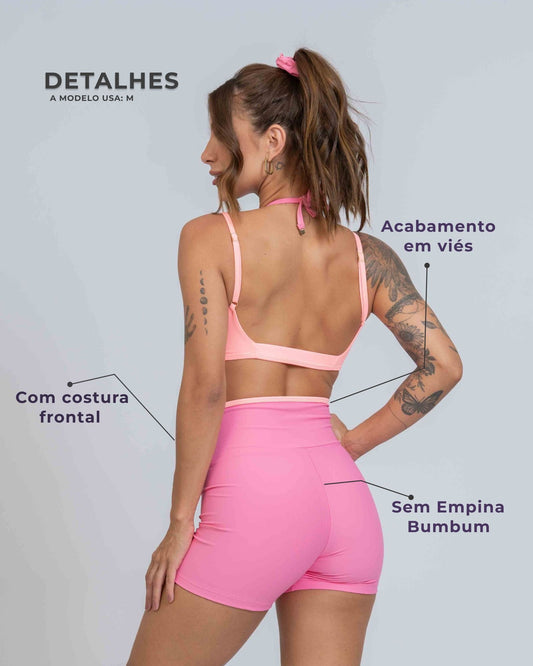 Short Fitness Line Rosa Malibu com Coral