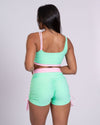 Short fitness Smile Duo Verde Menta com Rosa Quartzo empina bumbum
