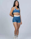 Top Basic Azul Sereia com Viés Off White compressão - Maré Maria moda fitness