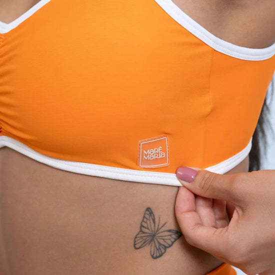 Top Fitness Fresh Duo Tangerina com Off White - Maré Maria moda fitness