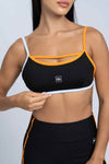 Top Fitness New Front Tricolor Super Black Com Tangerina e Azul Ice