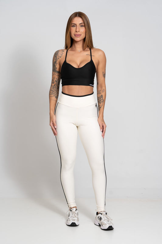 Calça Legging Fitness New Line Off White Com Super Black