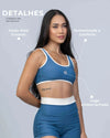 Top Basic Azul Sereia com Viés Off White compressão - Maré Maria moda fitness