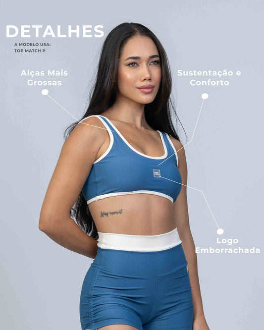 Top Basic Azul Sereia com Viés Off White compressão
