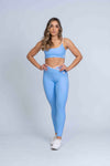 Calça Legging Fitness Julia Azul Serenity com viés Rosa Lily