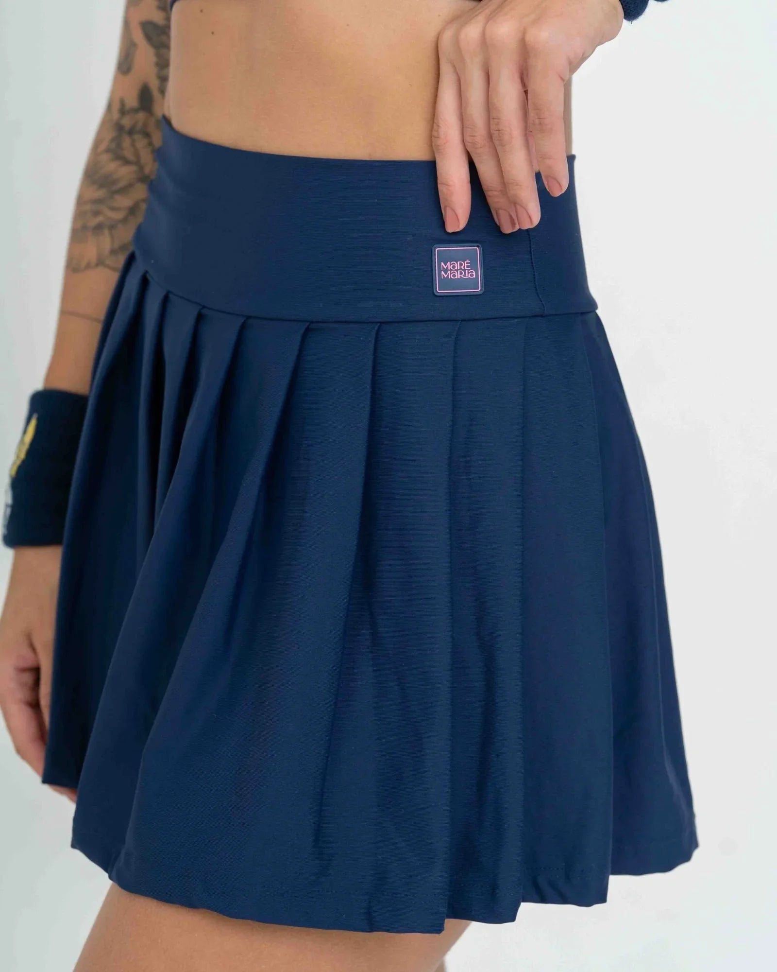 Short Saia Fitness Plissada Azul Marinho - Maré Maria moda fitness
