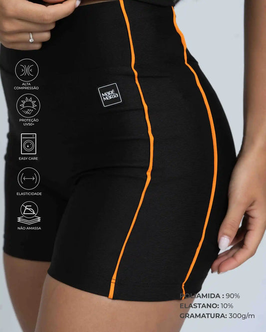 Short Fitness Active Super Black com Tangerina