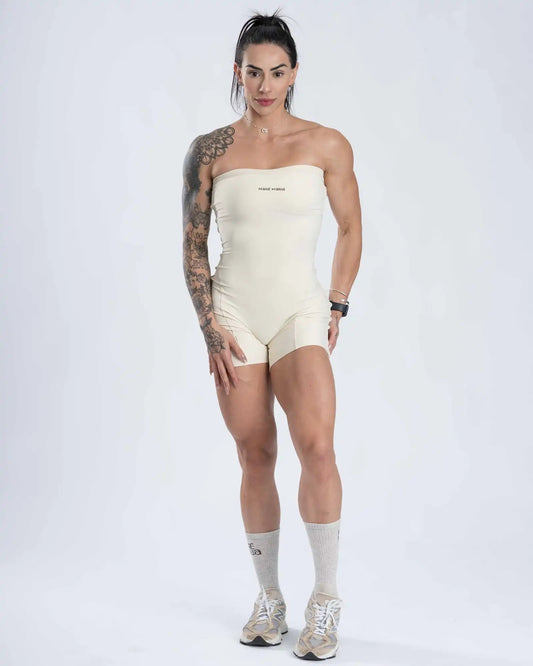 Macaquinho Fitness Allure Tomara Que Caia Creme