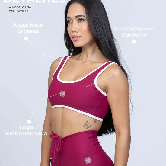 Top Basic Rouge com Viés Off White compressão - Maré Maria moda fitness