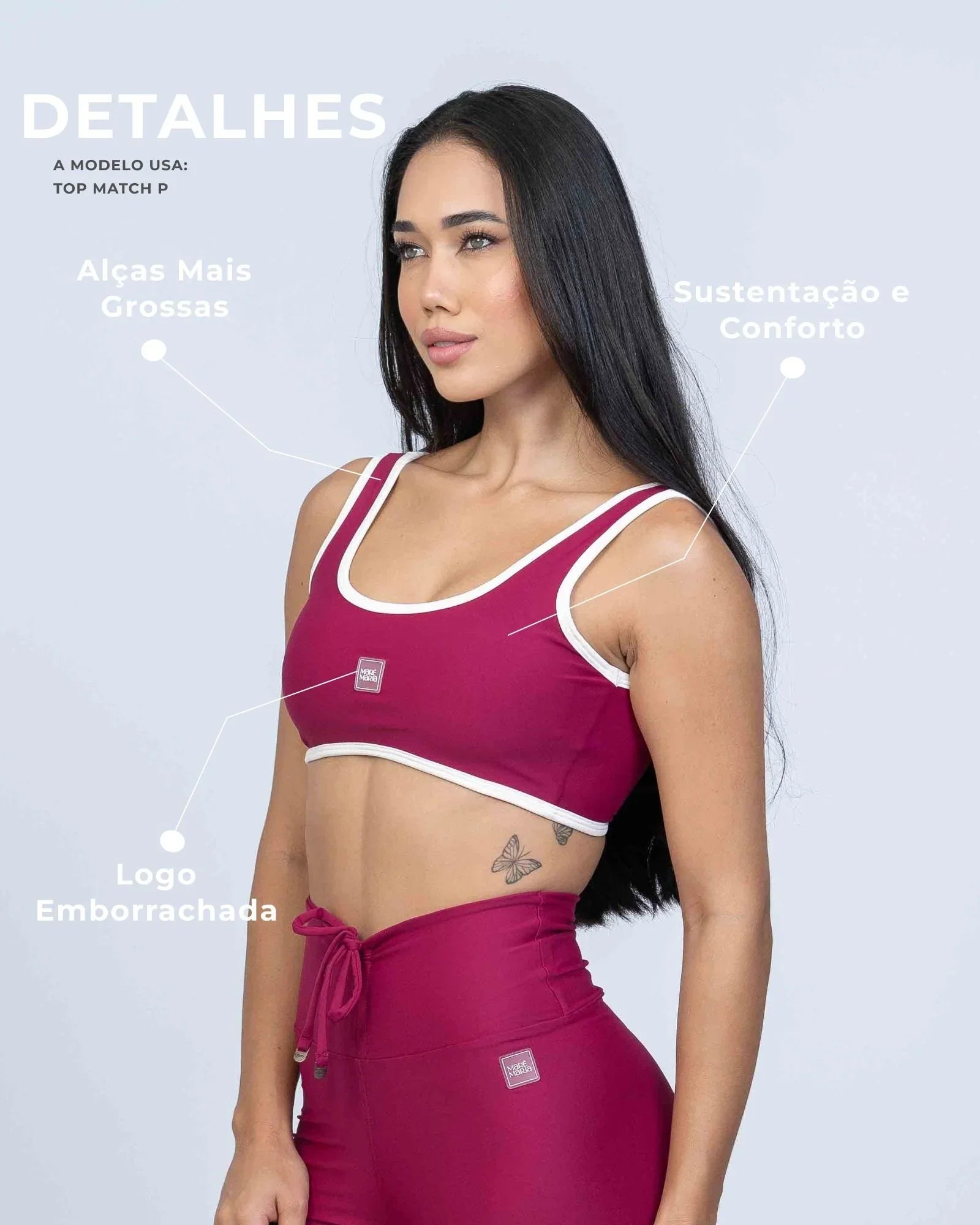 Top Basic Rouge com Viés Off White compressão - Maré Maria moda fitness