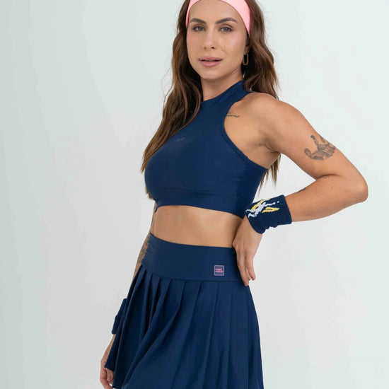 Short Saia Fitness Plissada Azul Marinho - Maré Maria moda fitness