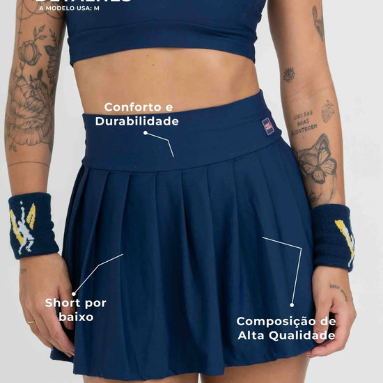 Short Saia Fitness Plissada Azul Marinho - Maré Maria moda fitness