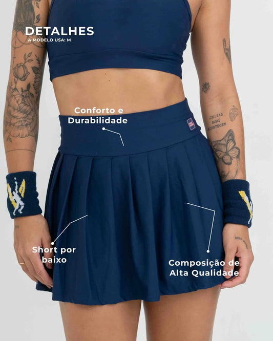 Short Saia Fitness Plissada Azul Marinho - Maré Maria moda fitness