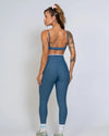 Calça Fitness New Line Azul Maré Com Rosa Blush