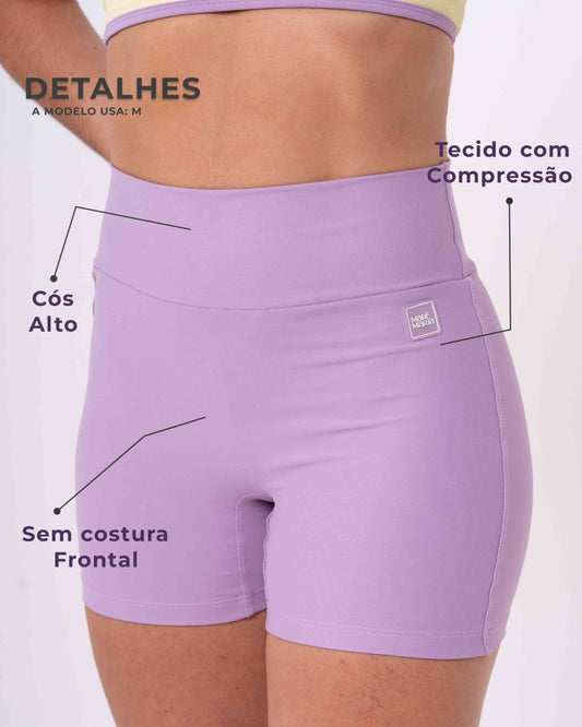 Short Fitness Confort sem costura frontal Lavanda compressão S/ empina