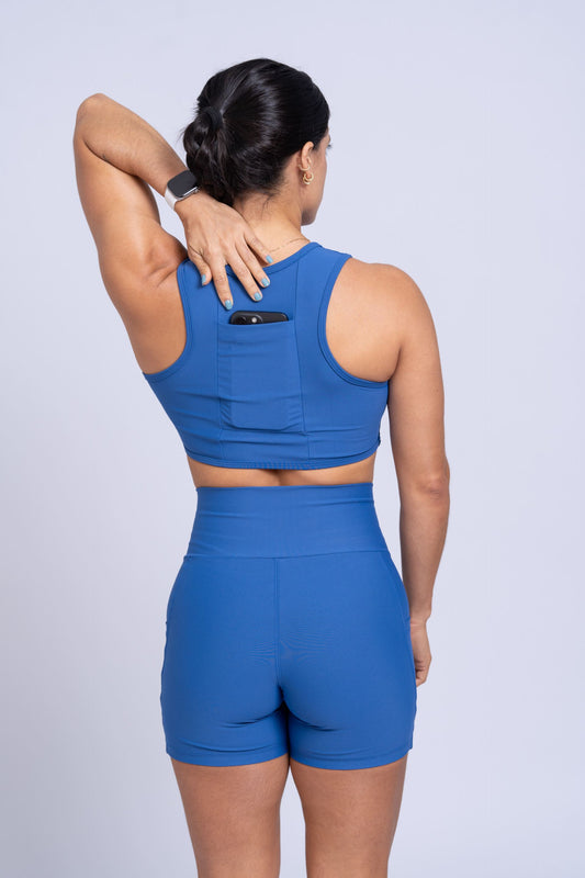 Top Fitness Corrida Com Bolso Azul Safira