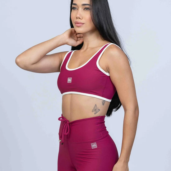 Top Basic Rouge com Viés Off White compressão - Maré Maria moda fitness