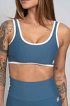 Top Fitness Compressão Basic Azul Maré  Com Off White