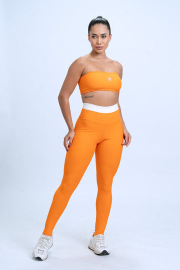 Calça legging fitness Duo Tangerina com Off White S/ Empina bumbum