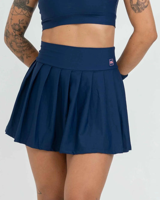Short Saia Fitness Plissada Azul Marinho - Maré Maria moda fitness
