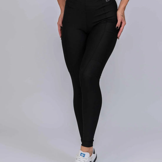 Calça Classic Duo Super Black com Off White Compressão com bolso - Maré Maria moda fitness