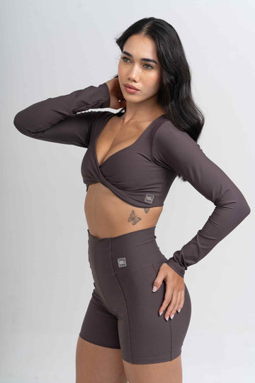 Top Fitness Compressão Manga Longa Infinity Marrom Carbono