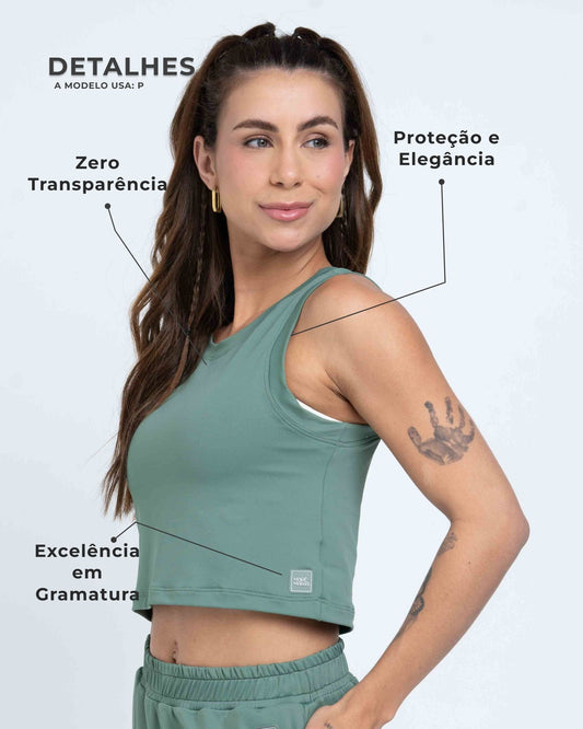 Regata Cropped Moletinho Verde Eucalipto