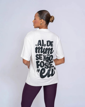 Blusão Oversized "Ai de mim se não fosse eu" Off White com golinha