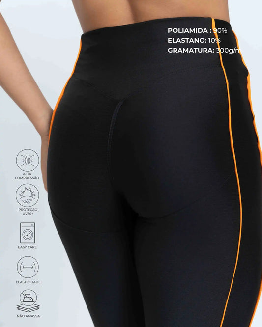 Calça Fitness Active Super Black com Tangerina