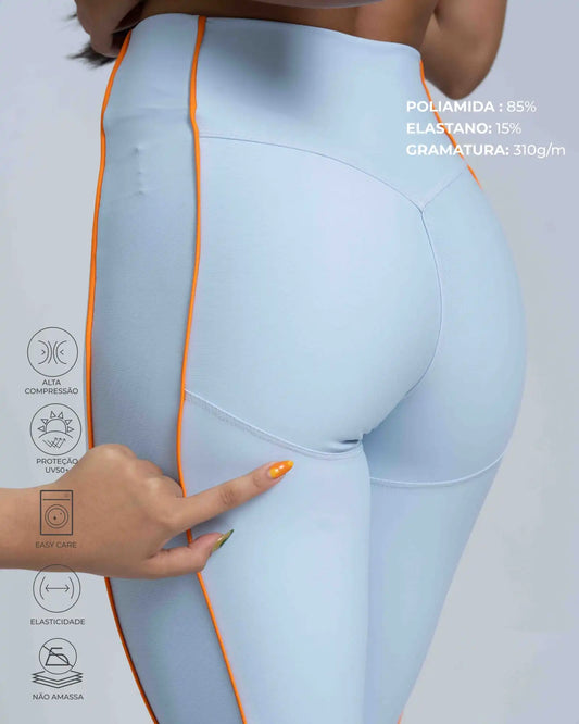 Calça Fitness Active Azul Ice com Tangerina compressão
