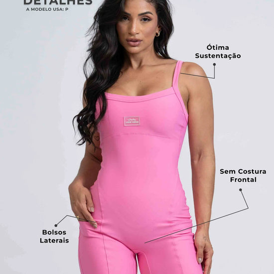Macaquinho Fitness Flow Rosa Malibu com bolso - Maré Maria moda fitness