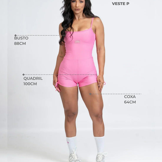 Macaquinho Fitness Flow Rosa Malibu com bolso - Maré Maria moda fitness