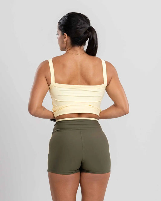 Short Fitness New Line Verde Musgo com Amarelo Brisa
