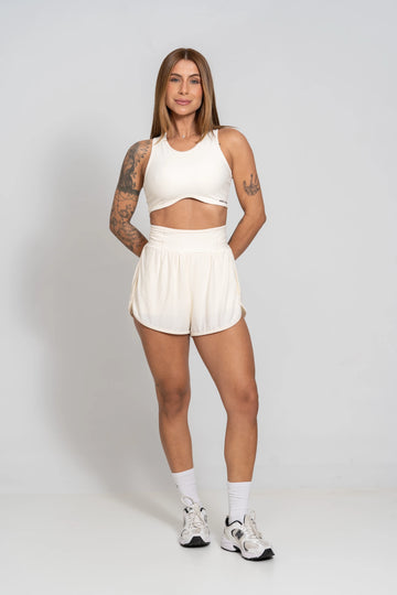 Conjunto Fitness Corrida Sara Off White com Bolsos