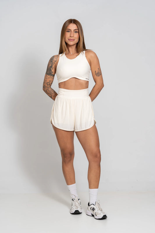 Conjunto Fitness Corrida Sara Off White com Bolsos