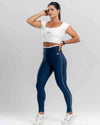 Calça Fitness New Line Azul Intenso com Branco Neve