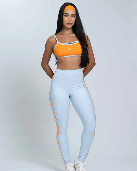 Calça Fitness Active Azul Ice com Tangerina compressão