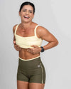 Short Fitness New Line Verde Musgo com Amarelo Brisa