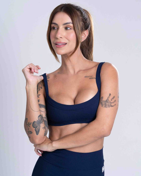 Top Flow Canelado Azul Dark - (Leve defeito)