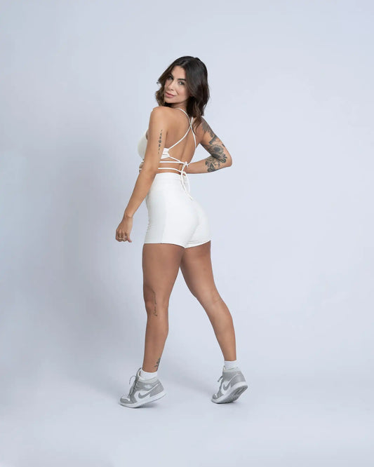 Short fitness Classic Off White c/ compressão e sem empina (Leve defeito)