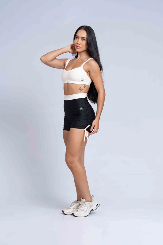 Short Fitness Smile Duo Super Black com Off White compressão