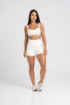 Short Fitness Smile Off White Cintura Alta • Zero Transparência • Compressão Ideal