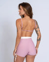 Short Fitness Smile Duo Rosa Glam com Off White compressão