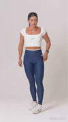 Calça Fitness New Line Azul Intenso com Branco Neve