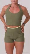 Short Fitness New Line Verde Musgo com Amarelo Brisa